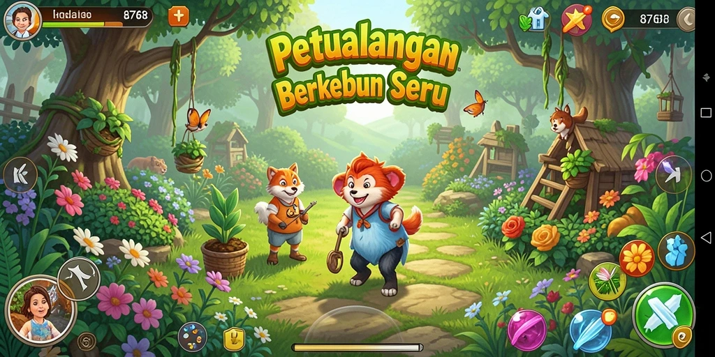 Screenshot yang menunjukkan gameplay berkebun yang interaktif dan menarik.