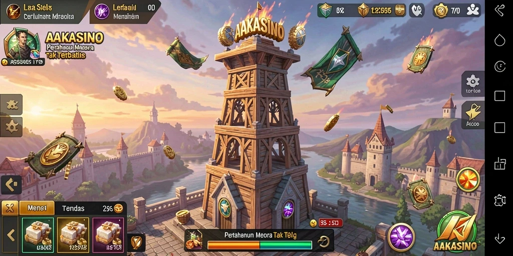 Tampilan gameplay AAKASINO yang seru dalam pertahanan menara.
