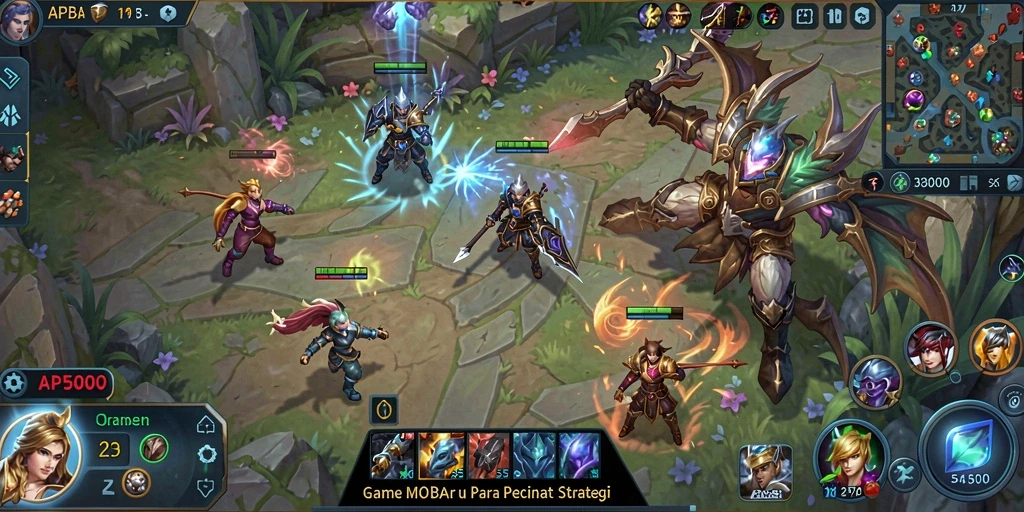 Gameplay seru API5000 yang menampilkan pertarungan antar karakter MOBA.