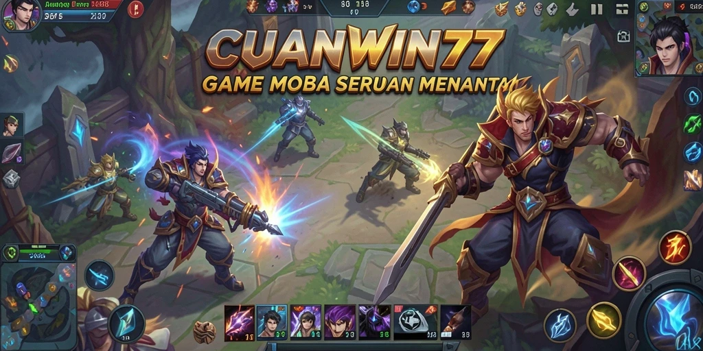 Tangkapan layar gameplay <strong>CUANWIN77</strong> menunjukkan aksi pertempuran seru di arena MOBA.