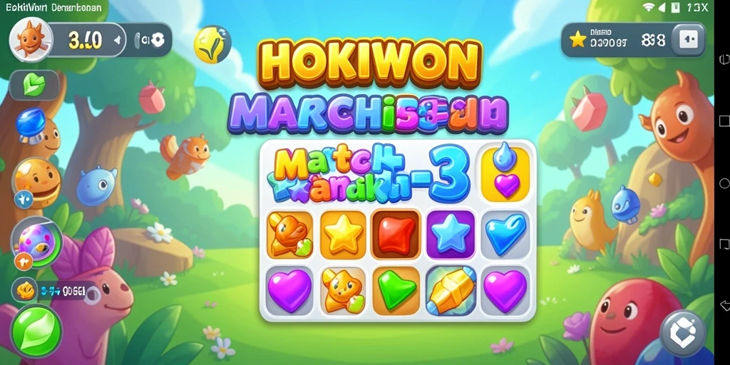 Tampilan gameplay seru HOKIWON dengan kombinasi batu permata berwarna.