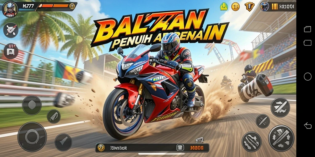 Gameplay KM777 yang menegangkan saat balapan motor.