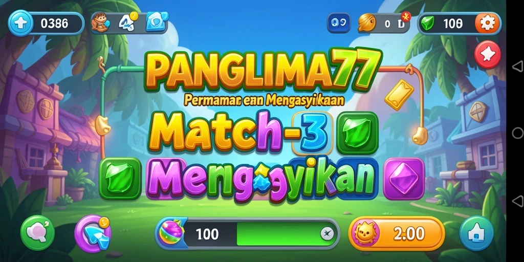 Tangkapan layar dari gameplay seru PANGLIMA77 dengan fitur Match-3.