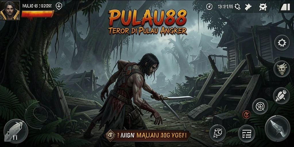 Tangkapan layar gameplay PULAU88 dengan suasana mencekam dan hantu menakutkan.