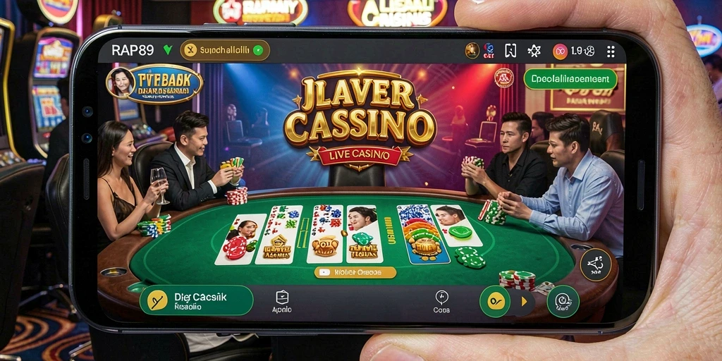 Gameplay Live Casino RAP89 dengan dealer profesional dan suasana kasino yang nyata.