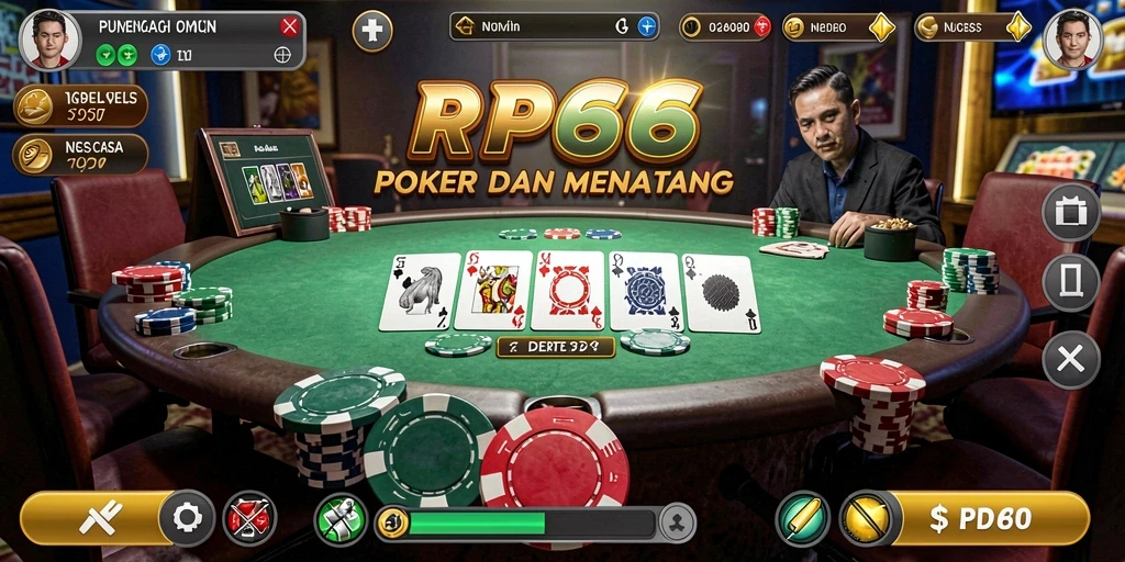 Tampilan gameplay RP66 dengan banyak pemain aktif di meja poker.