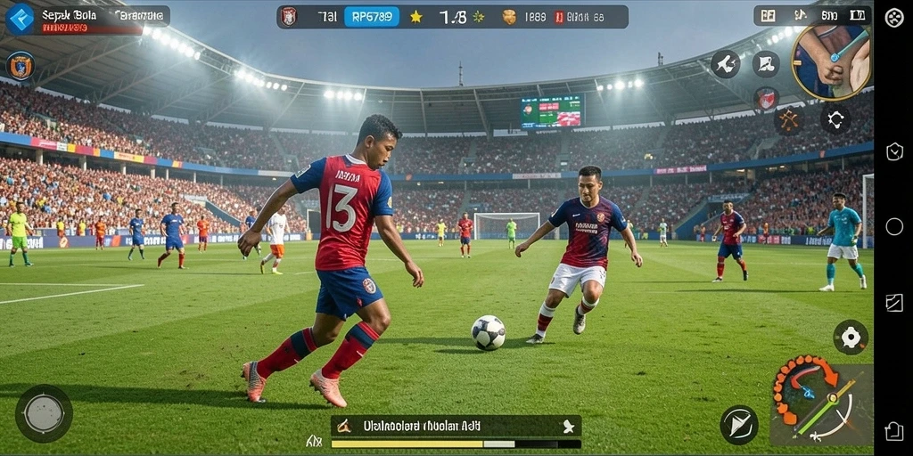 Gameplay seru dalam RP6789 yang menampilkan aksi sepak bola.