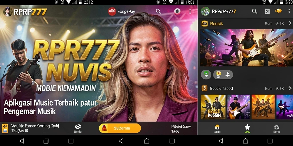 Screenshot utama RPRP777 menunjukkan antarmuka aplikasi musik yang menarik.