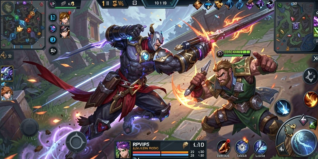 Screenshot RPVIP5 menampilkan aksi pertempuran seru dalam arena MOBA.