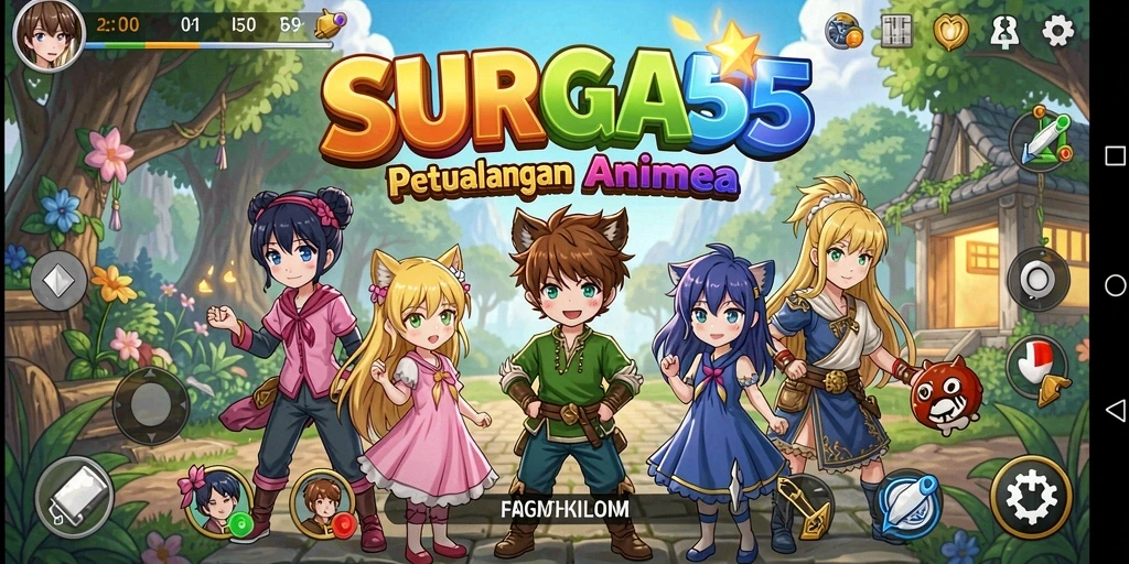 Tampilan gameplay SURGA55 yang menampilkan karakter anime dalam aksi.