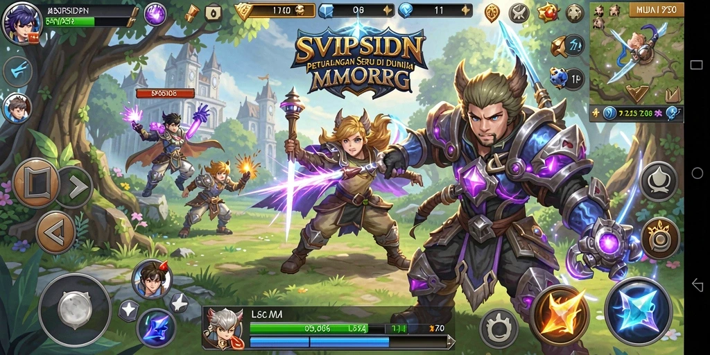 Screenshot gameplay SVIPSIDN menampilkan pertarungan epik di dunia fantasi.