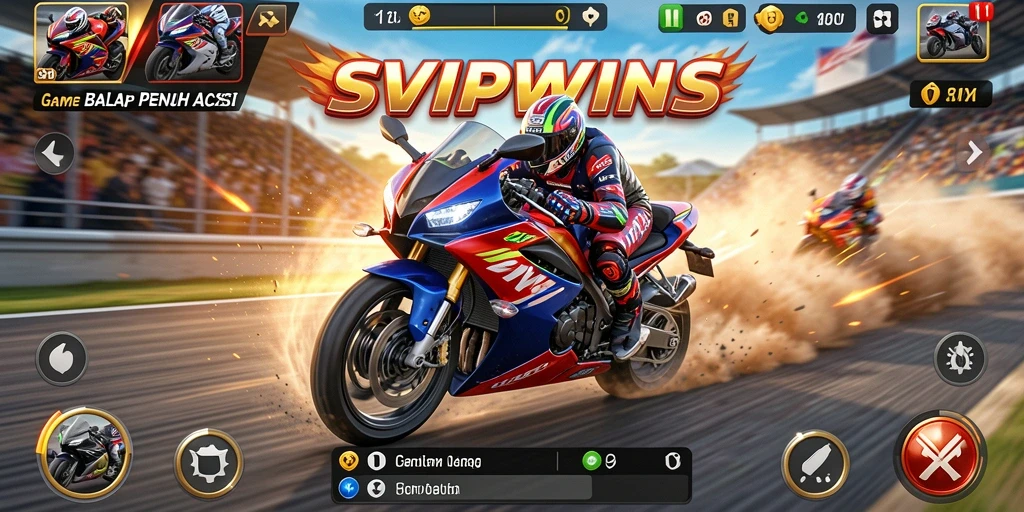 Screenshot gameplay <strong>SVIPWINS</strong> yang menampilkan aksi balap motor yang mendebarkan.